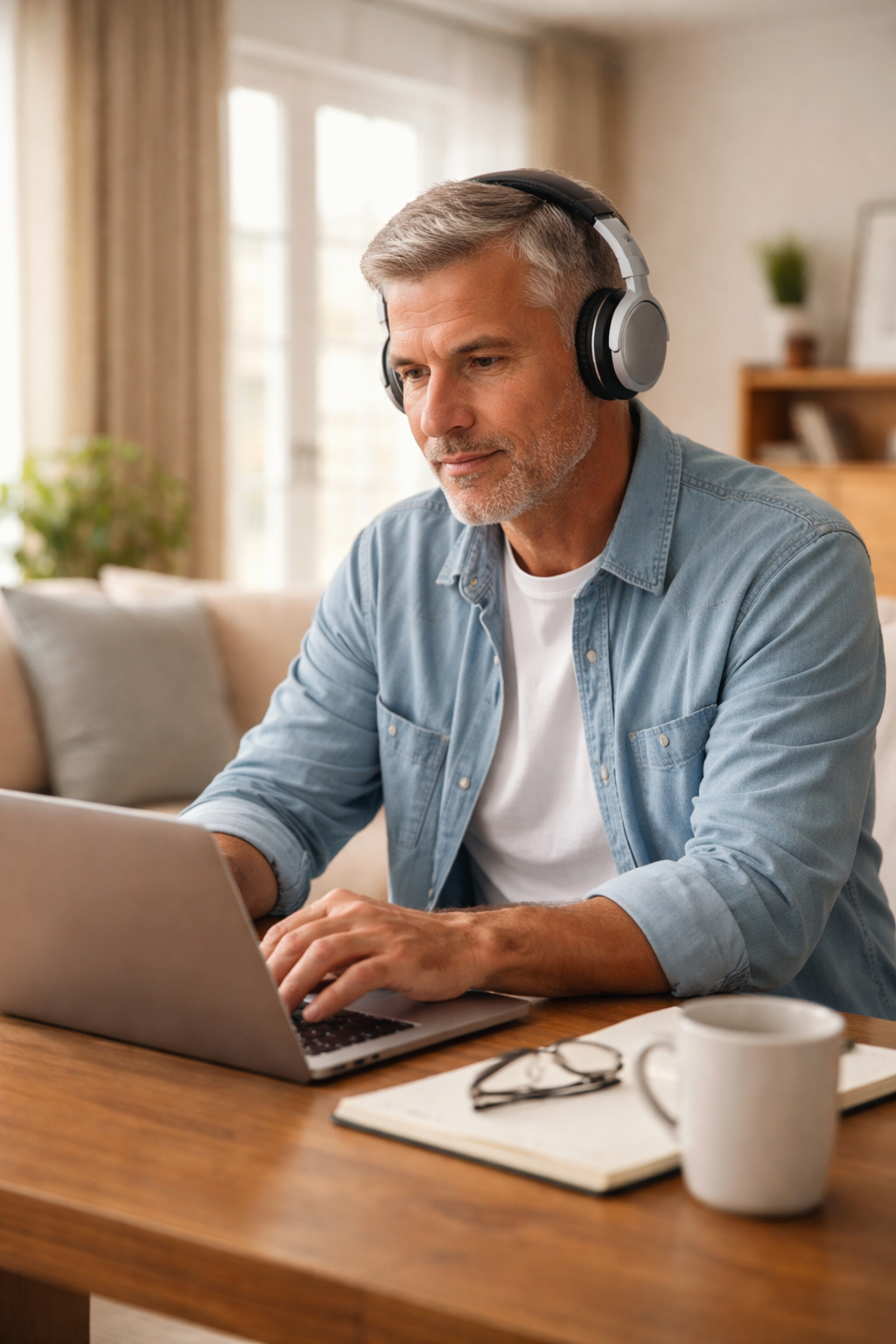 Man focusing with headphones